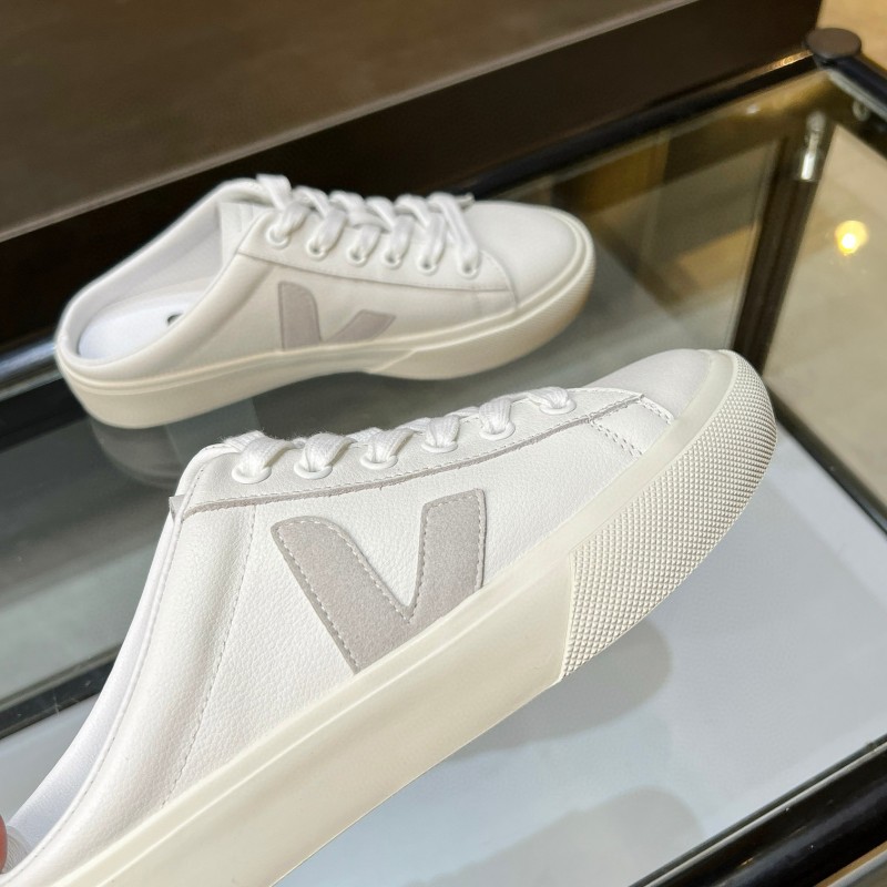 2025 Women VEJA White Canvas Leather Mule Sneakers MJ00240