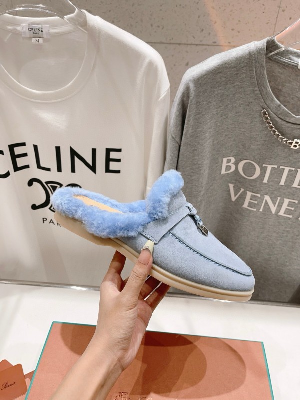 2024 LP Light Blue Suede Shearling Slippers