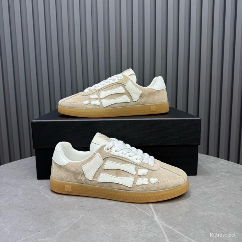 2024 Unisex Amiri Beige White Suede Leather Sneakers MJ00300