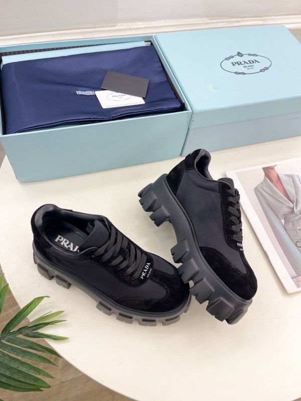 2025 Unisex Prada Black Suede Leather Sneakers KFY00310(F)/KFY00330(M)