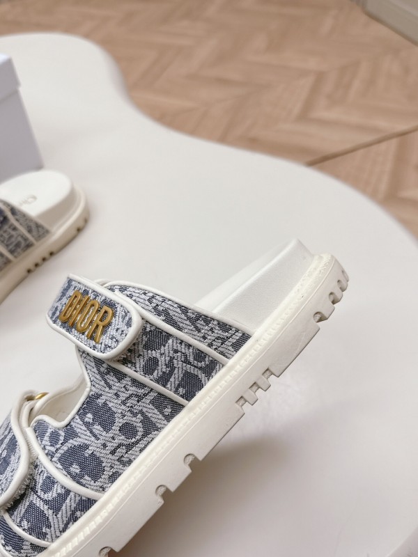 2025 Women Dior Gray Canvas Leather Sandals LY