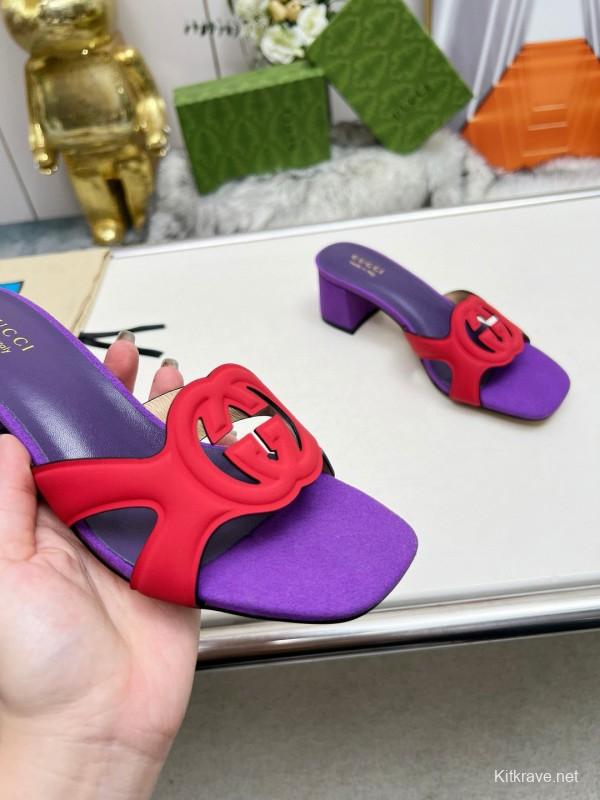 2025 Gucci Purple Red Leather Slippers MJ00190