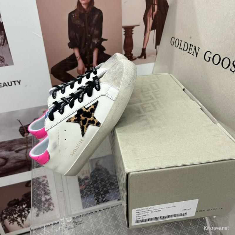 2025 Women GGDB White Pink Leopard Print Leather Sneakers MJ00260