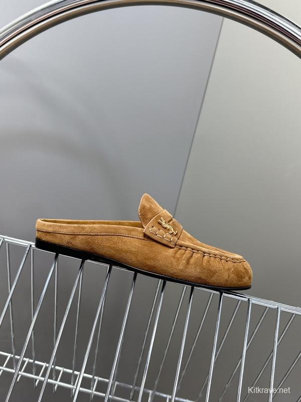 2025 Women Yves Saint Laurent Brown Suede Loafers KFY00330