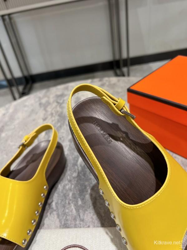 2025 Women Hermès Yellow Leather Sandals