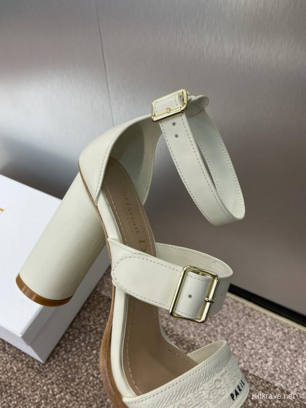 2025 Women Dior White Leather Sandals Embroidery KFY00310