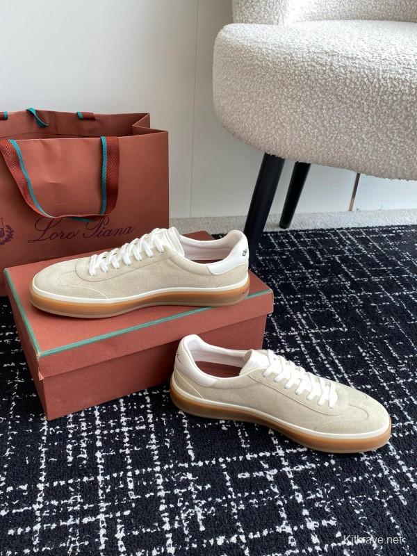 2024 Unisex Loro Piana Beige White Leather Suede Casual Shoes MJ00320