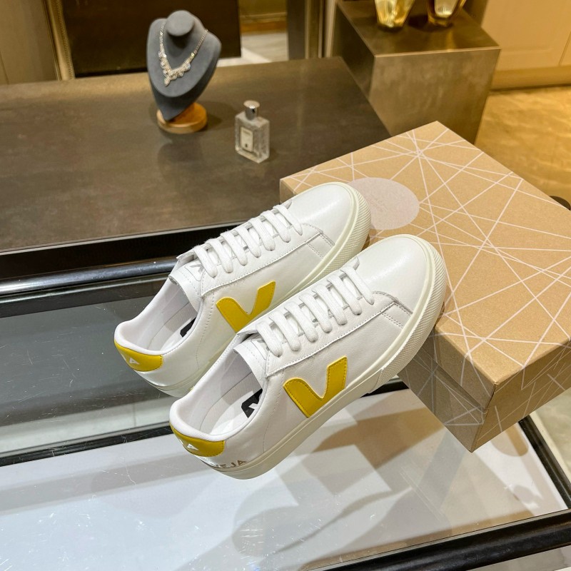 2025 Women VEJA White Yellow Leather Sneakers MJ00240(F)