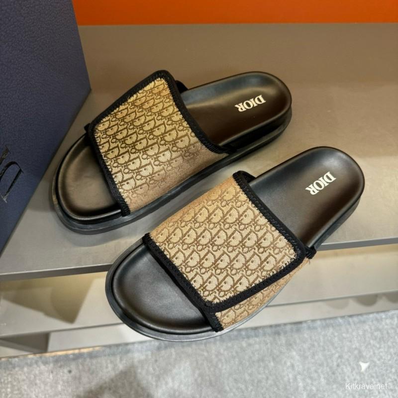 2024 Dior beige black canvas slippers MJ00180