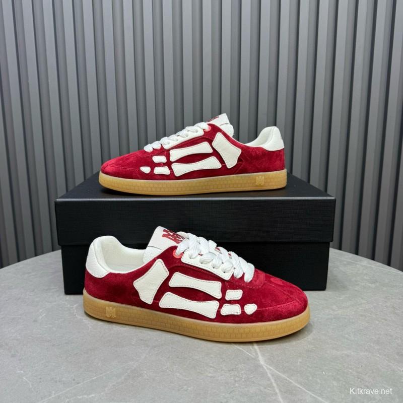 2024 Unisex Amiri Red White Suede Leather Sneakers MJ00300