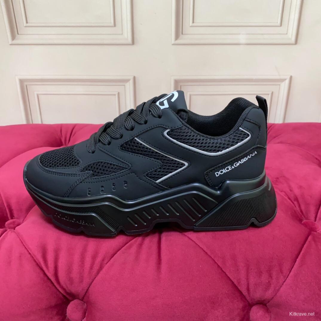 2025 Unisex Dolce Gabbana Black Mesh Leather Sneakers LY00330(F)/LY00340(M)