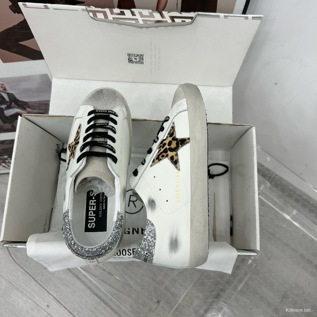 2025 Women GGDB White Black Leopard Print Leather Sneakers
