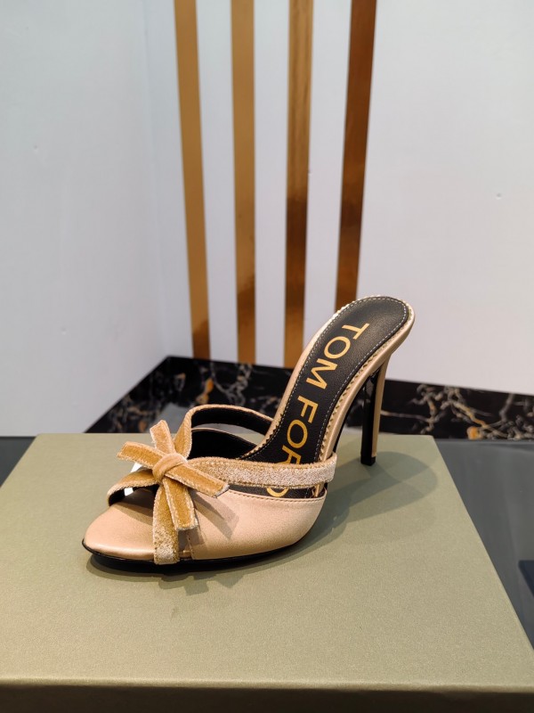 2025 Women TOM FORD Beige Suede High Heel Open Back Sandals KFY00290