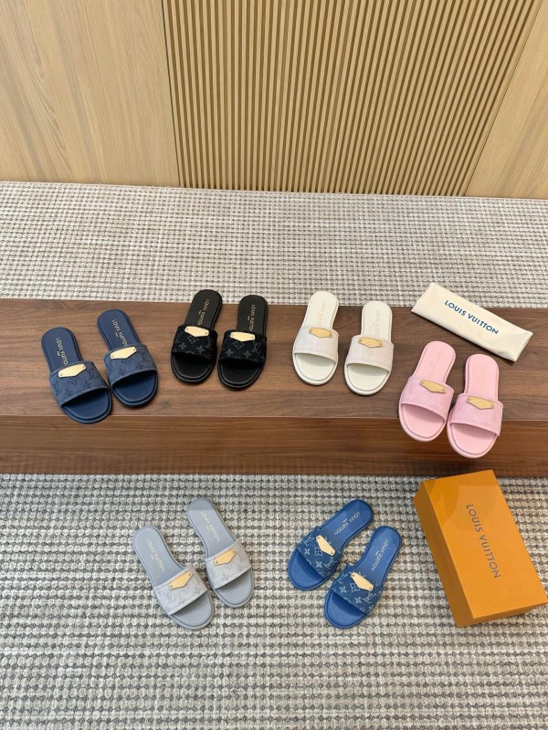 2025 LV Blue Leather Slippers LY00200