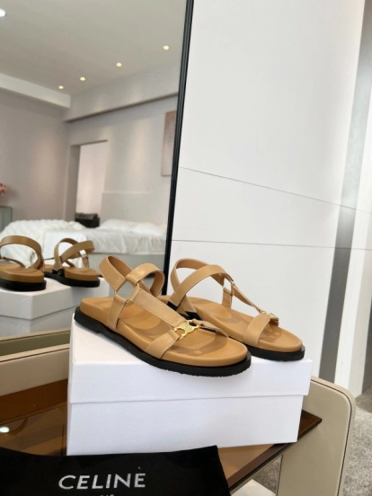 2025 Women Celine Beige Leather Sandals LY00220