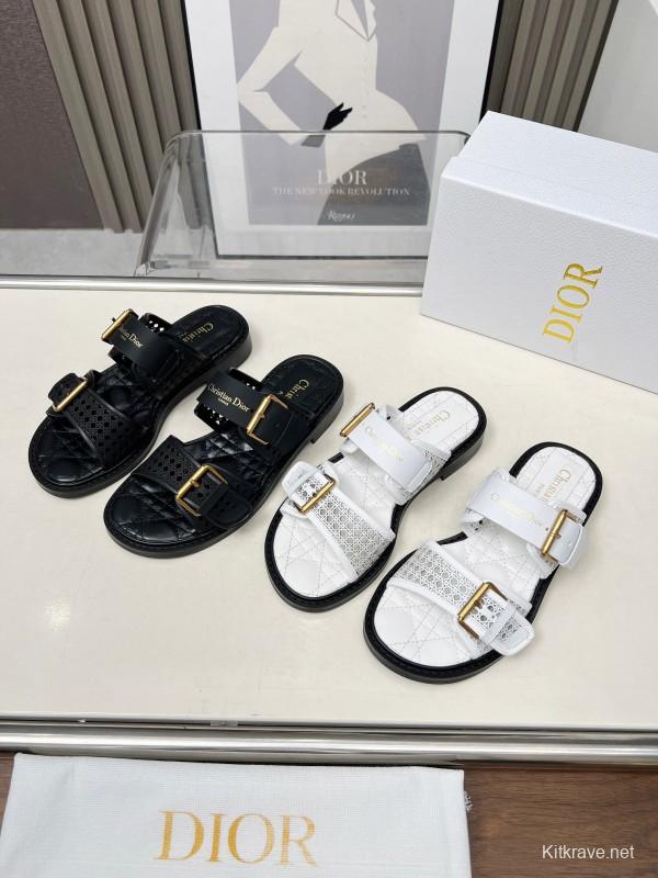 2025 Women Dior White Leather Slippers LY00220