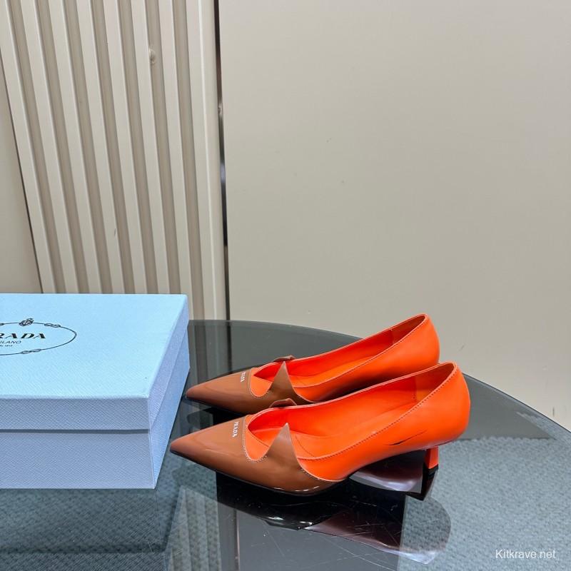 2025 Women Prada Orange Brown Leather Heels KFY00310