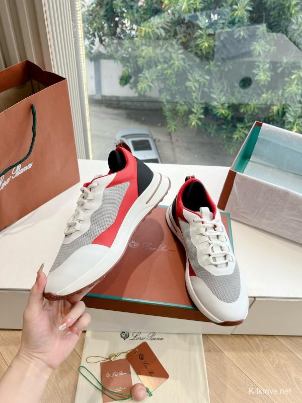 2024 Unisex Le Parmentier Red White Black Mesh Leather Sneakers