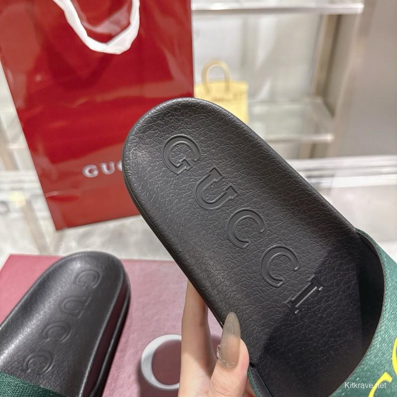 2025 Gucci Green Red Black Rubber Slippers