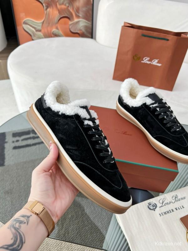 2024 Unisex Le Parmentier Black Suede Sheepskin Tennis Shoes MJ00350