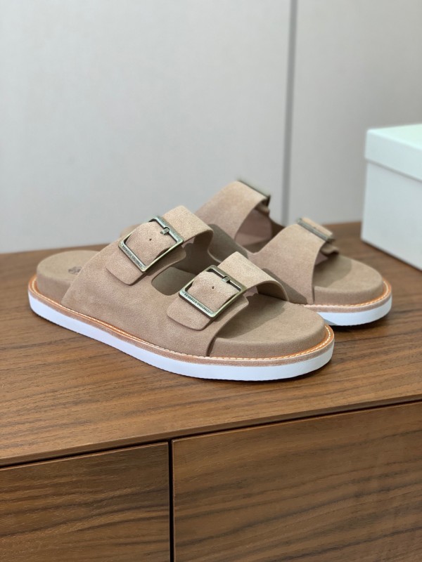 2025 Unisex Brunello Cucinelli Beige Suede Leather Slippers KFY00250