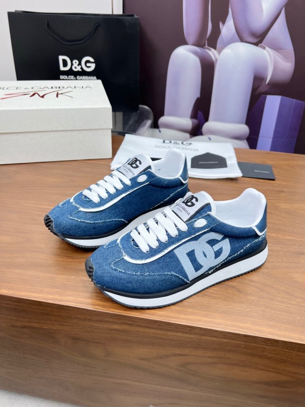 2025 Unisex Dolce & Gabbana Blue Denim Leather Sneakers LY00300
