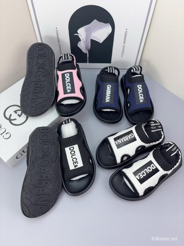 2025 Kids Dolce & Gabbana Pink Black White Knit Sandals