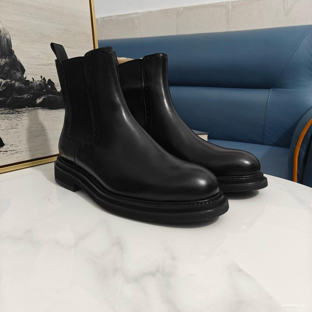2024 Men Dolce & Gabbana Black Leather Chelsea Boots