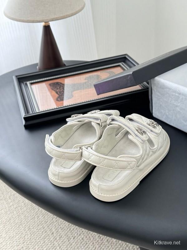 2025 Women Chanel White Leather Sandals LY00320