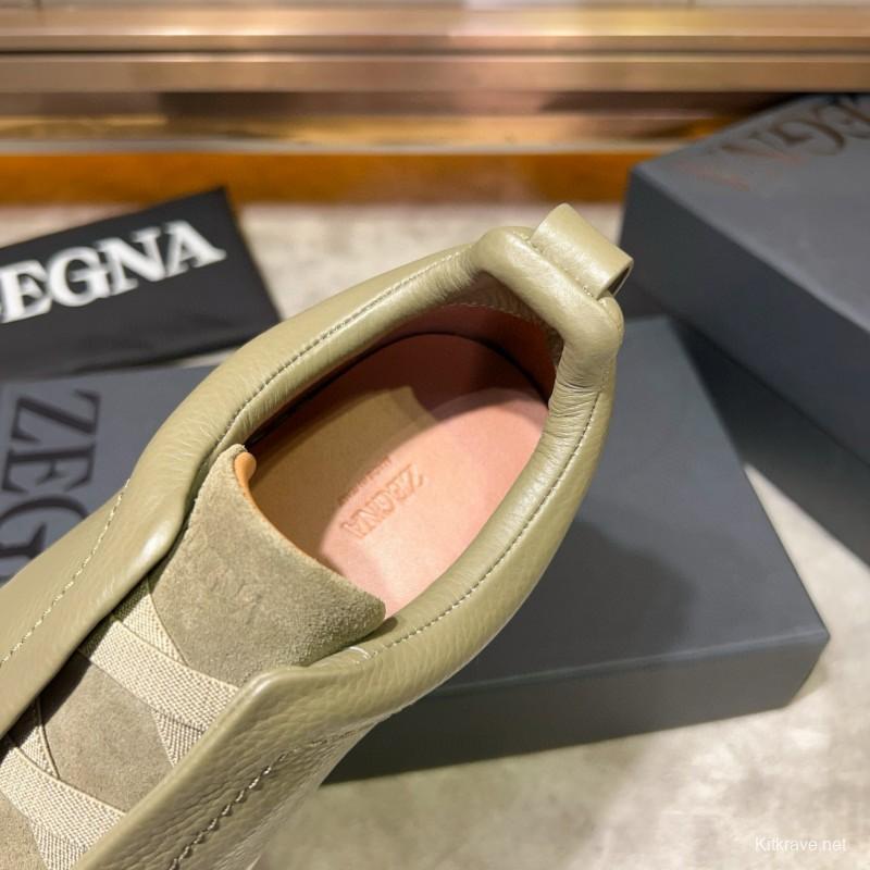 2024 Men Ermenegildo Zegna Green Suede Calfskin Sneakers MJ00280