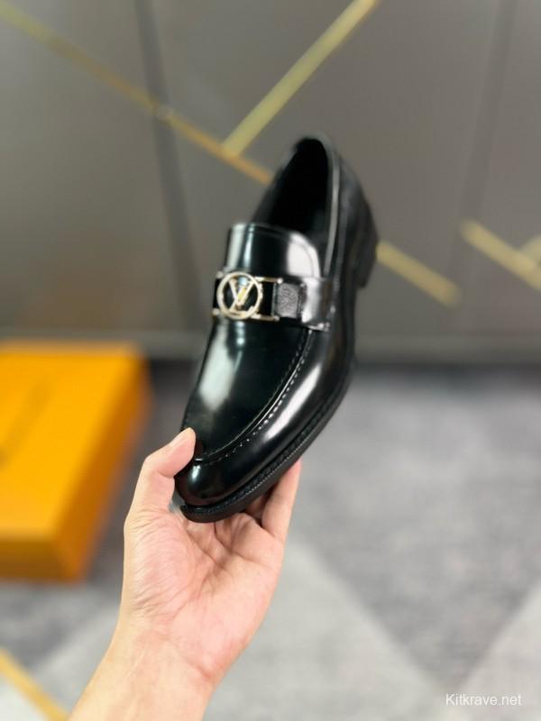 2024 Men Louis Vuitton Black Leather Dress Shoes MJ00290