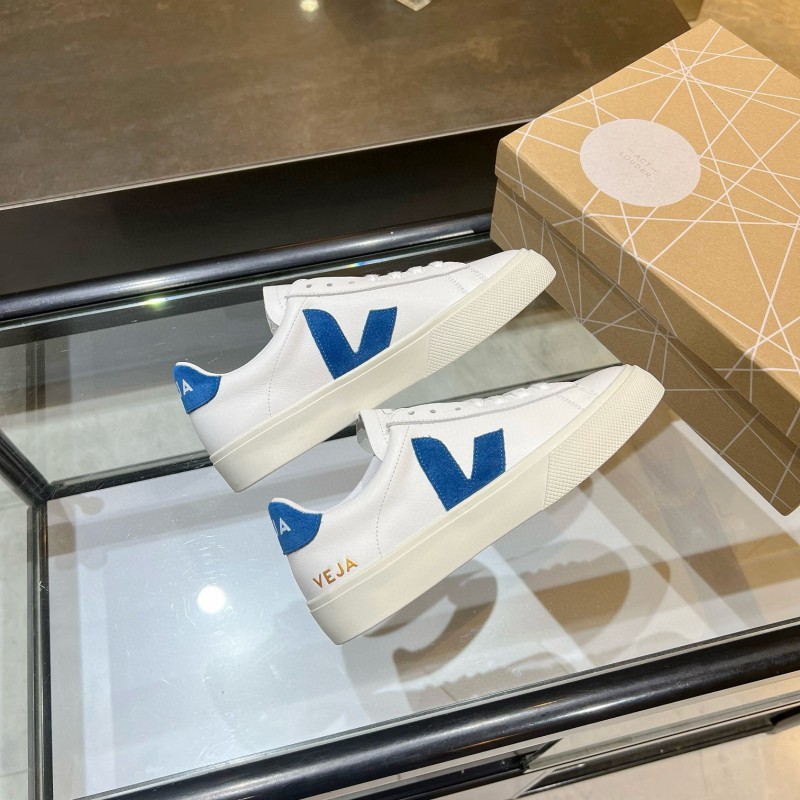 2025 Unisex VEJA White Blue Leather Canvas Sneakers MJ00240