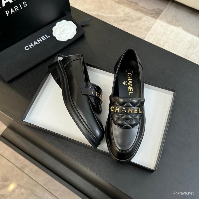 2025 Women Chanel Black Leather Loafer KFY00310