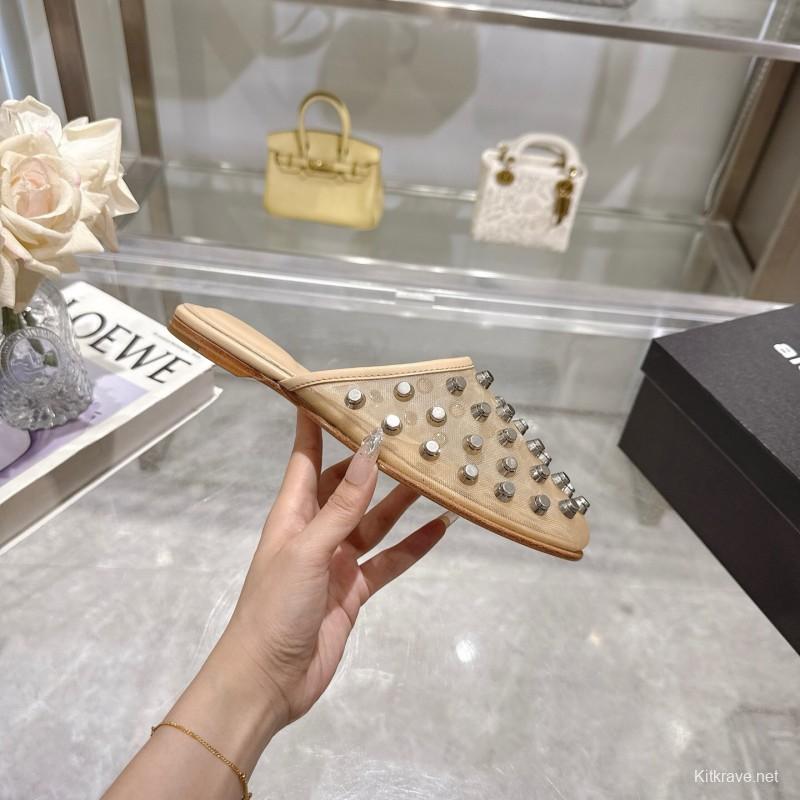 2025 Slippers Alexander Wang Beige Leather Studded LY00310