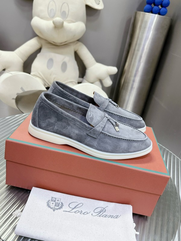 2024 Unisex Loro Piana Grey Suede Loafers MJ00270