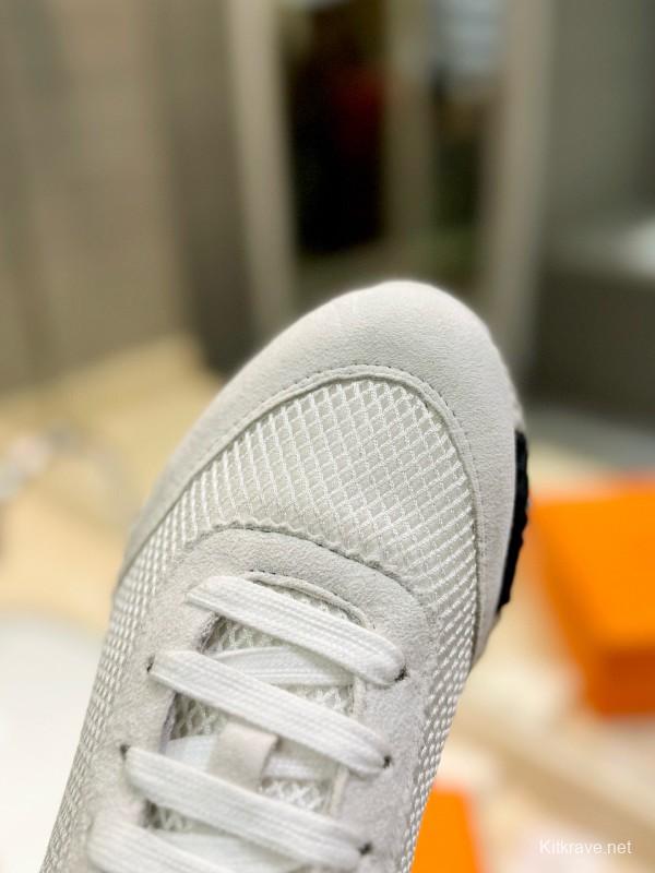 2024 Unisex Hermès White Imported Calfskin Velvet Fabric Casual Sneakers MJ00320
