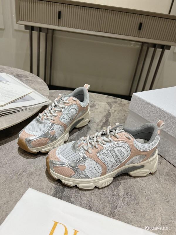 2025 Women Dior White Pink Grey Mesh Leather Running Shoes