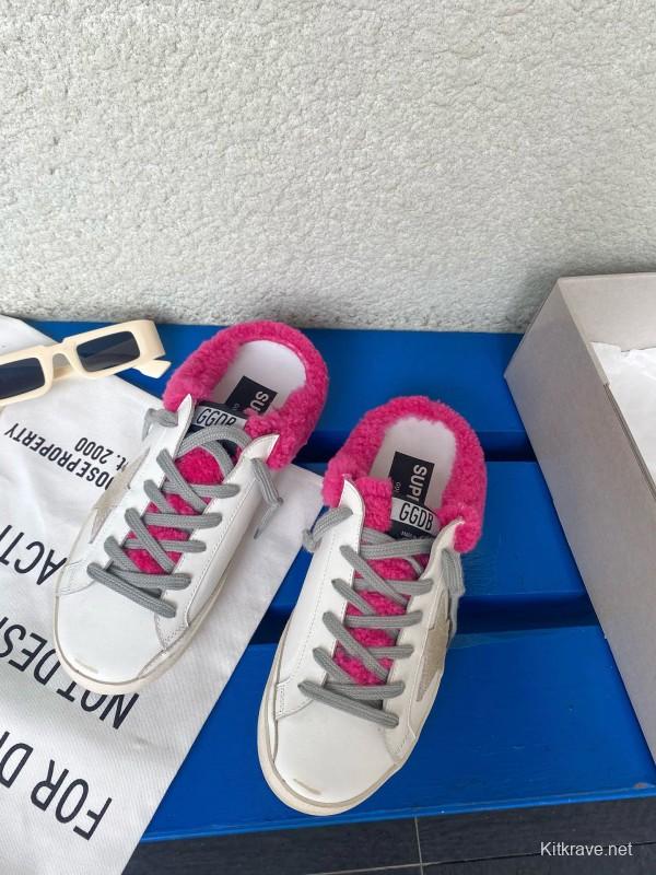 2024 Slippers GGDB White Pink Shearling Slippers MJ00280