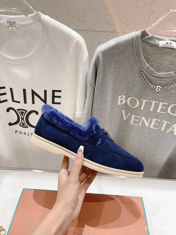 2024 Women Le Parmentier Blue Suede Shearling Loafer MJ00310