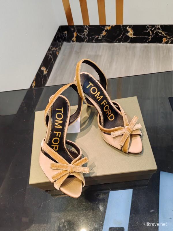 2025 Women TOM FORD Beige Velvet Silk High Heel Slingback Bow KFY00300