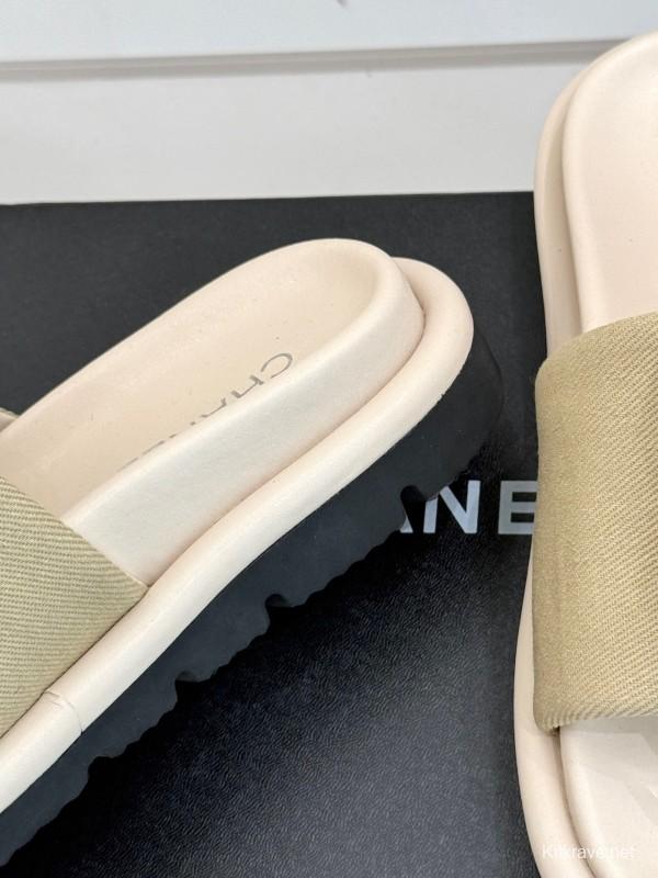 2025 Slippers Chanel Beige Fabric Slippers KFY00220