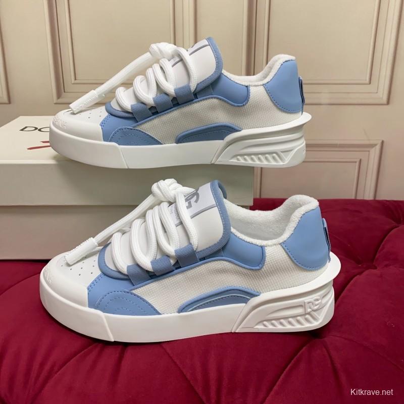 2025 Women Dolce & Gabbana White Blue Mesh Leather Sneakers