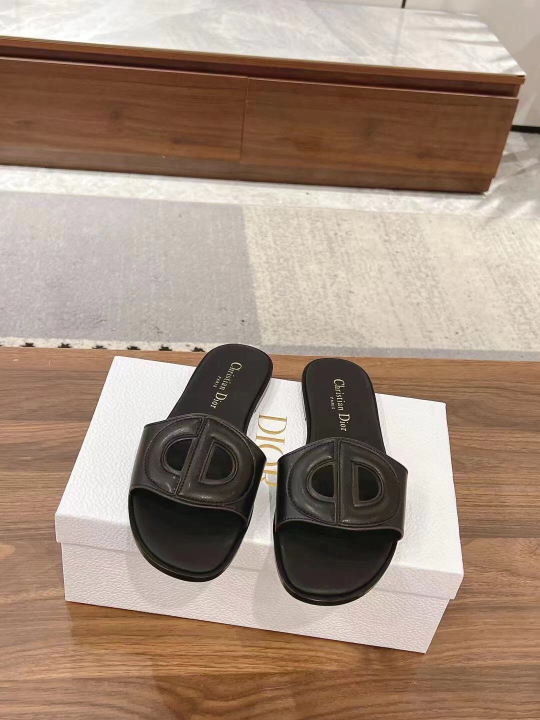 2025 Slippers Dior Black Leather Slippers LY00260
