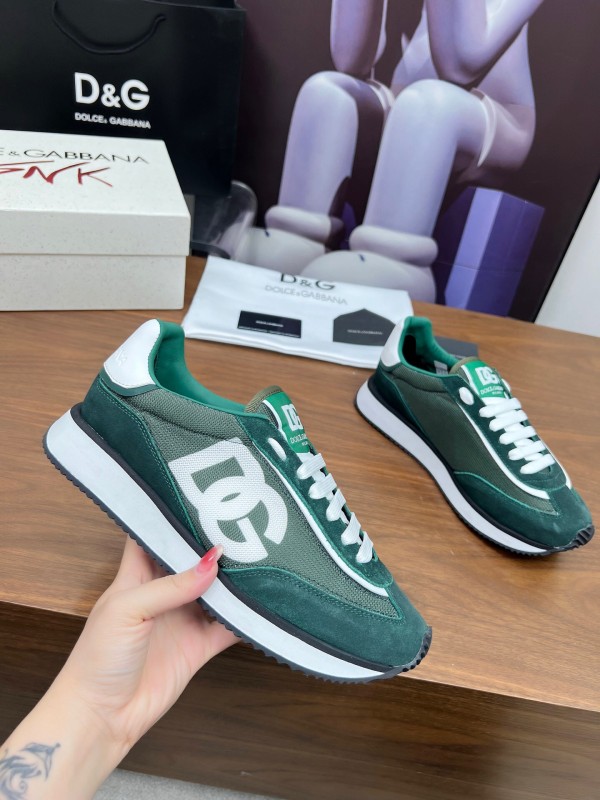 2025 Men Dolce & Gabbana Green White Mesh Suede Casual Sneakers LY00300