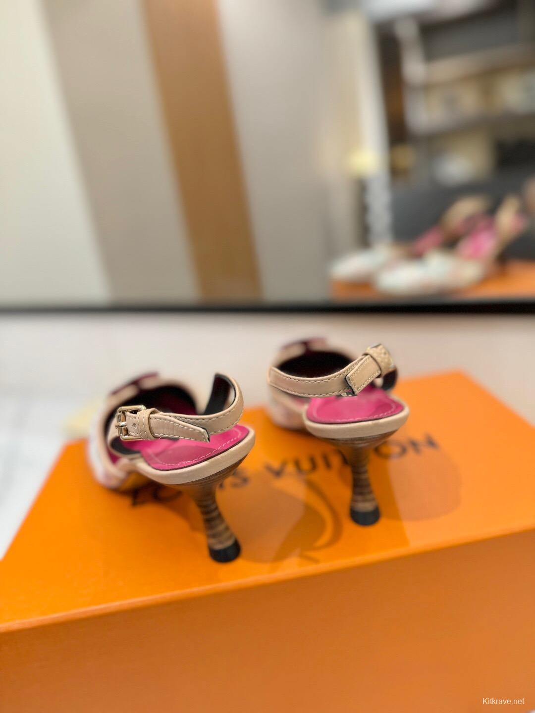 2025 Women Louis Vuitton White Multicolor Canvas Slingback Heels KFY00310