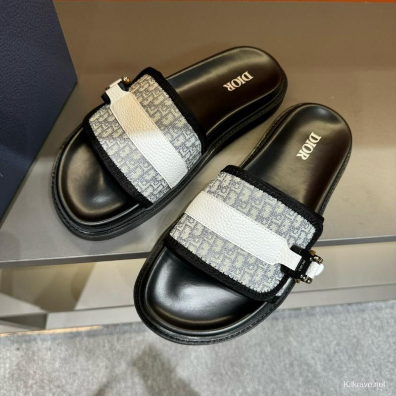 2024 Slippers Dior Black White Canvas Leather Slippers
