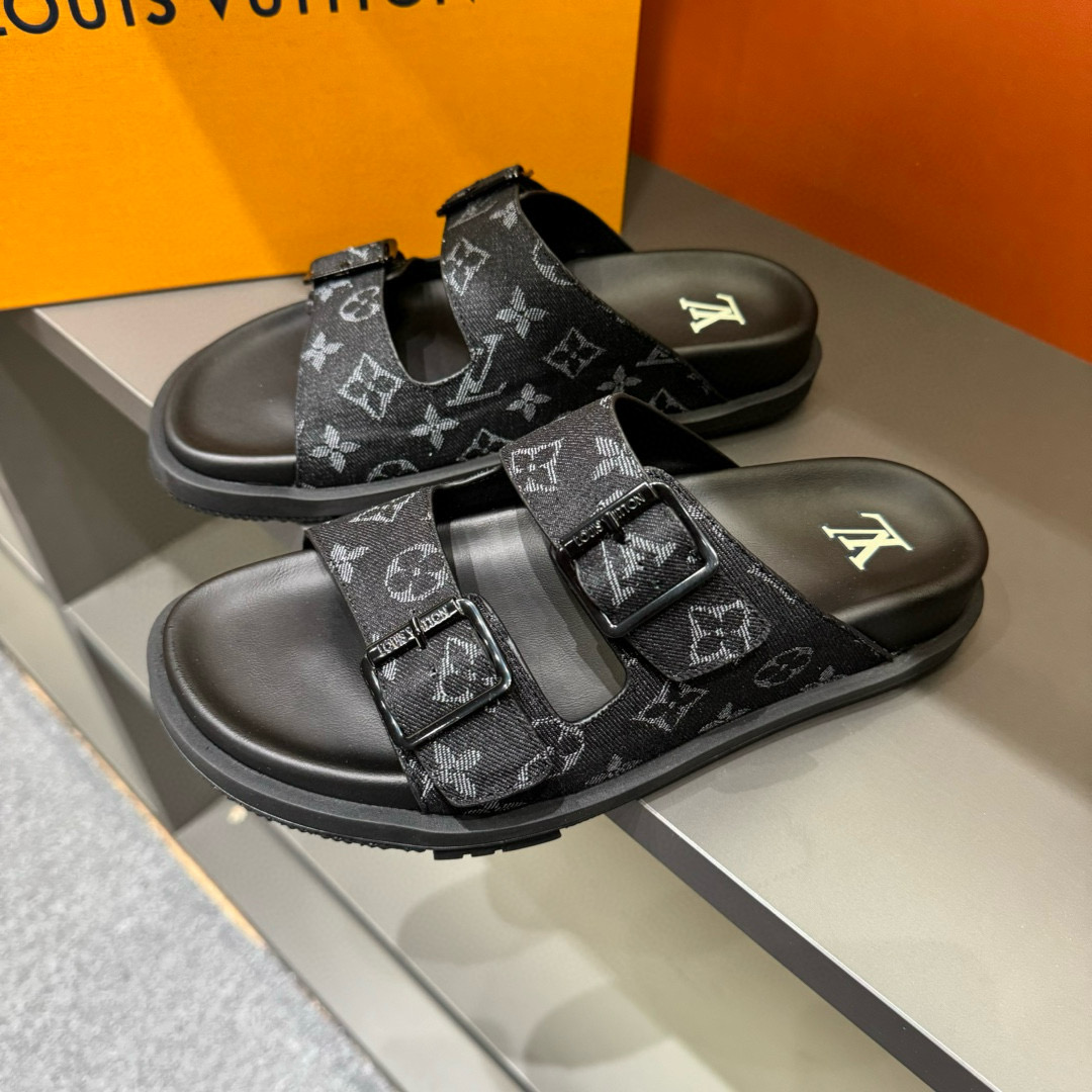 2024 Slippers Louis Vuitton Black Canvas Slippers