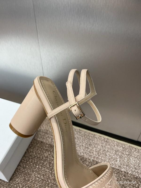 2025 Women Dior Beige Calfskin Heel Embroidery KFY00280
