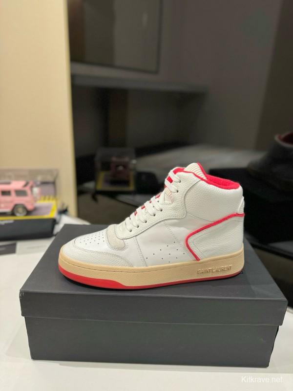 2024 Unisex Yves Saint Laurent White Red Leather Sneakers MJ00390