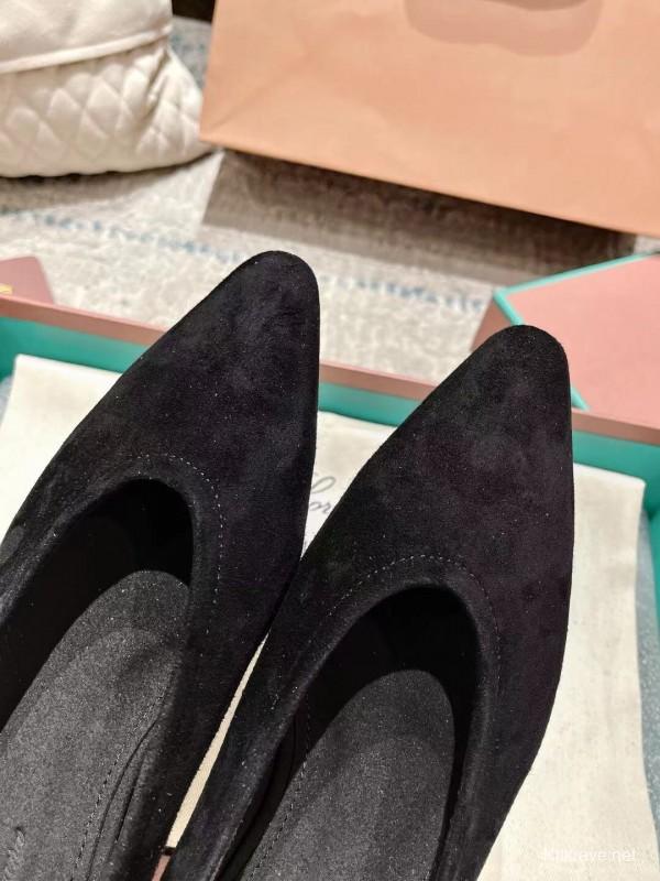 2025 Women LP Black Suede Ballet Flats LY00320